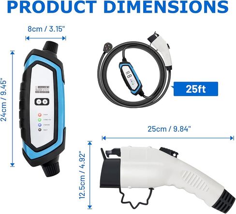 كابل شاحن BougeRV المستوى 2 EV (32A، 25FT) محطة شحن السيارة الكهربائية المحمولة EVSE (NEMA14-50) مقاومة للماء للاستخدام الداخلي/الخارجي in Saudi Arabia