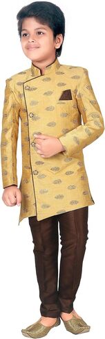 AHHAAAA Ethnic Wear Handwork Embroidery Sherwani and Pyjama for Kids & Boys (3-4 Years, Gold) in Saudi Arabia