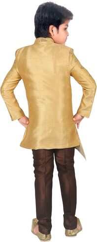 AHHAAAA Ethnic Wear Handwork Embroidery Sherwani and Pyjama for Kids & Boys (3-4 Years, Gold) in Saudi Arabia