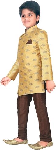 AHHAAAA Ethnic Wear Handwork Embroidery Sherwani and Pyjama for Kids & Boys (3-4 Years, Gold) in Saudi Arabia