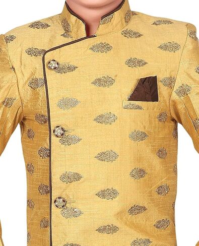 AHHAAAA Ethnic Wear Handwork Embroidery Sherwani and Pyjama for Kids & Boys (3-4 Years, Gold) in Saudi Arabia