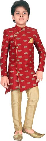 AHHAAAA Ethnic Wear Handwork Embroidery Sherwani and Pyjama for Kids & Boys (3-4 Years, Gold) in Saudi Arabia