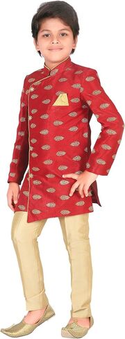 AHHAAAA Ethnic Wear Handwork Embroidery Sherwani and Pyjama for Kids & Boys (3-4 Years, Gold) in Saudi Arabia