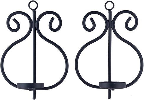 CraftVatika Set of 2 Iron Wall Candle Holder Sconces | Tea Light Candle Holder for Home Living Room | Wedding Gifts & Decor | Wall Lighting in Kuwait
