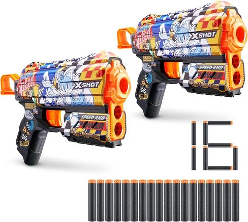 X-Shot Skins Flux - Sonic Hyper Spike X (2 Pack + 16 Darts) by ZURU, Easy Reload, Air Pocket Dart Technology, Toy Foam Dart Blaster for Kids, Teens, and Adults, Frustration Free Packaging in Kuwait