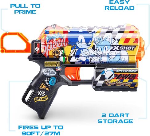 X-Shot Skins Flux - Sonic Hyper Spike X (2 Pack + 16 Darts) by ZURU, Easy Reload, Air Pocket Dart Technology, Toy Foam Dart Blaster for Kids, Teens, and Adults, Frustration Free Packaging in Kuwait