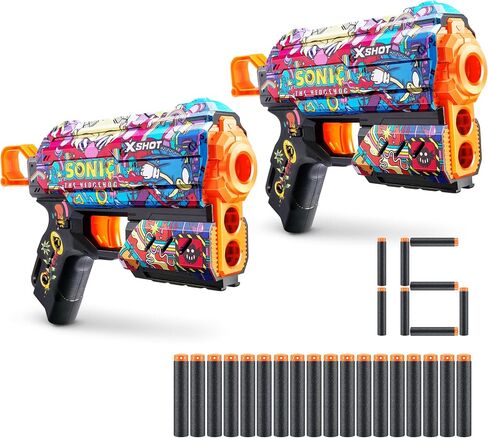 X-Shot Skins Flux - Sonic MEGA (عبوتان + 16 سهمًا) من ZURU، سهولة إعادة التحميل، تقنية Air Pocket Dart، لعبة مسدس رمي السهام الرغوي للأطفال والمراهقين والبالغين، تغليف خالٍ من الإحباط in Kuwait