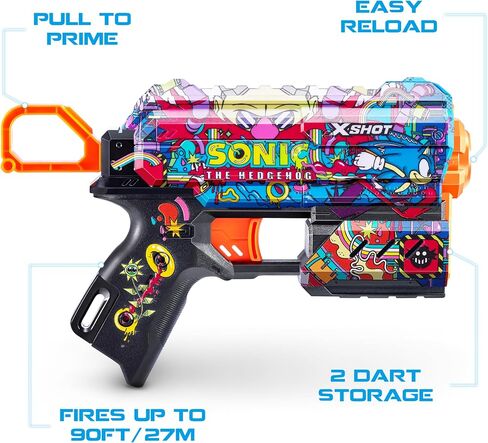 X-Shot Skins Flux - Sonic MEGA (عبوتان + 16 سهمًا) من ZURU، سهولة إعادة التحميل، تقنية Air Pocket Dart، لعبة مسدس رمي السهام الرغوي للأطفال والمراهقين والبالغين، تغليف خالٍ من الإحباط in Kuwait