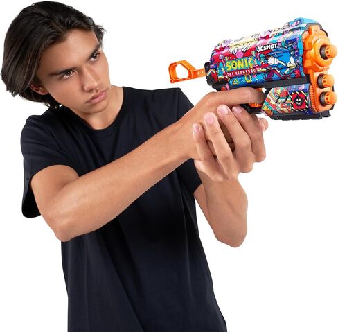 X-Shot Skins Flux - Sonic MEGA (عبوتان + 16 سهمًا) من ZURU، سهولة إعادة التحميل، تقنية Air Pocket Dart، لعبة مسدس رمي السهام الرغوي للأطفال والمراهقين والبالغين، تغليف خالٍ من الإحباط in Kuwait