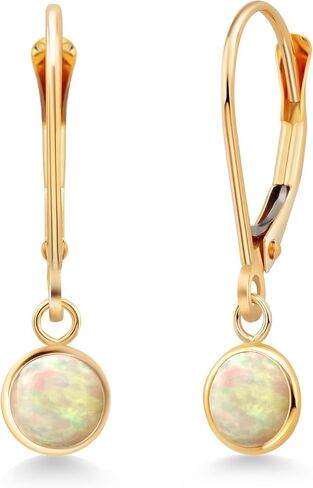Gem Stone King 14K Yellow Gold Round Gemstone Birthstone Drop Dangle Earring | Round 5MM | Leverback Gold Earring For Women in Saudi Arabia