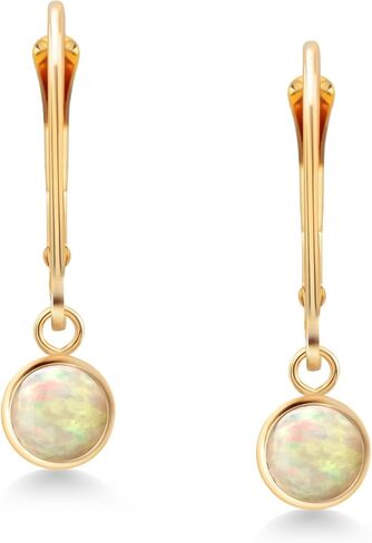 Gem Stone King 14K Yellow Gold Round Gemstone Birthstone Drop Dangle Earring | Round 5MM | Leverback Gold Earring For Women in Saudi Arabia