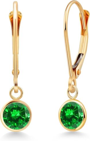 Gem Stone King 14K Yellow Gold Round Gemstone Birthstone Drop Dangle Earring | Round 5MM | Leverback Gold Earring For Women in Saudi Arabia