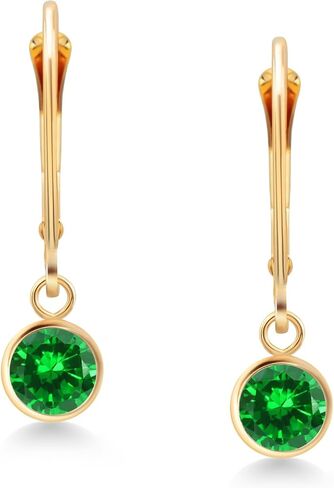Gem Stone King 14K Yellow Gold Round Gemstone Birthstone Drop Dangle Earring | Round 5MM | Leverback Gold Earring For Women in Saudi Arabia