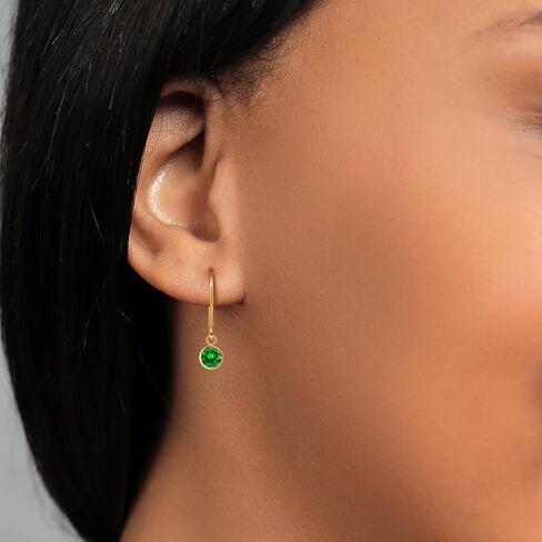 Gem Stone King 14K Yellow Gold Round Gemstone Birthstone Drop Dangle Earring | Round 5MM | Leverback Gold Earring For Women in Saudi Arabia
