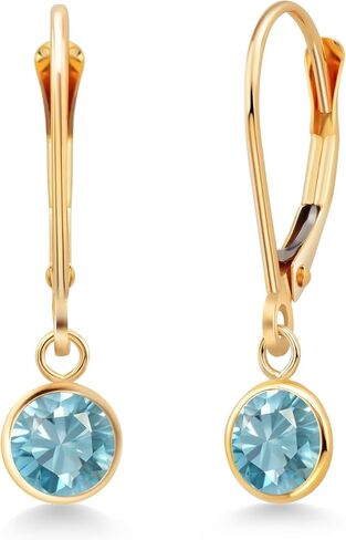 Gem Stone King 14K Yellow Gold Round Gemstone Birthstone Drop Dangle Earring | Round 5MM | Leverback Gold Earring For Women in Saudi Arabia