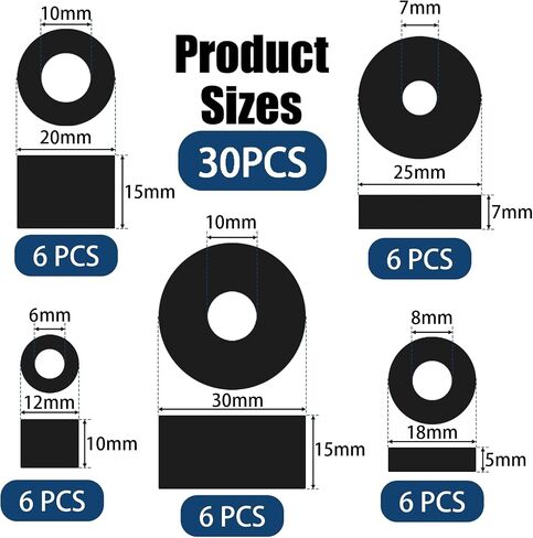 30 PCS Rubber Washer for Bolts, Rubber Flat Washers 3/4 Inch OD x 1/4 Inch ID x 1/4 Inch Thickness Rubber Spacers Black Non-Slip Thick Grommets Vibration Isolation in Saudi Arabia