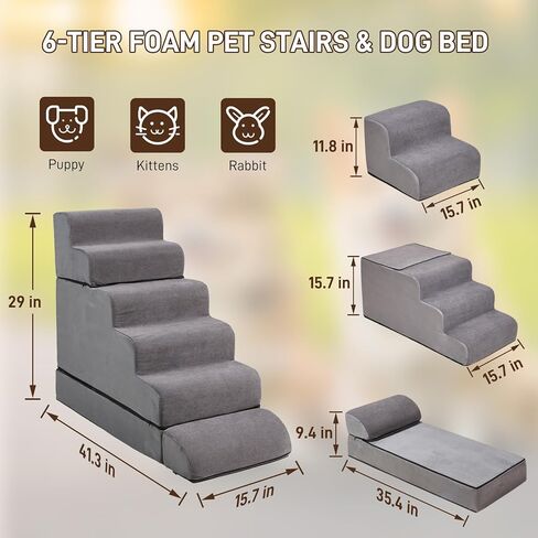 سلالم للكلاب مقاس 29 بوصة للأسرة المرتفعة، ودرجات للكلاب من الإسفنج مكونة من 6 طبقات، وسلالم/درجات للكلاب عريضة للغاية مكونة من 6 طبقات للكلاب المصابة والقطط الأكبر سنًا، وسلالم للكلاب غير قابلة للانزلاق in Kuwait