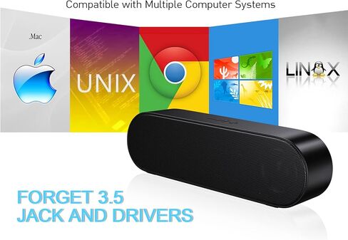 LOKIFT Computer Speakers, Wired Single USB-Powered Sound-bar with Dual 5W Stereo Sound for PC Desktop Monitor, Plug-n-Play (USB-C to USB Adapter Included) in Kuwait