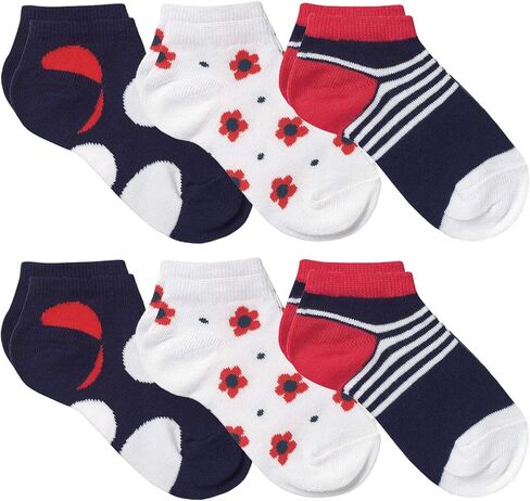 جوارب ببطانة رياضية من Country Kids للفتيات Little Fun Summer Low Cut No Show، عبوة من 6 قطع، أحمر/كحلي، 2-4 سنوات (مقاس الحذاء 6-11.) in Kuwait