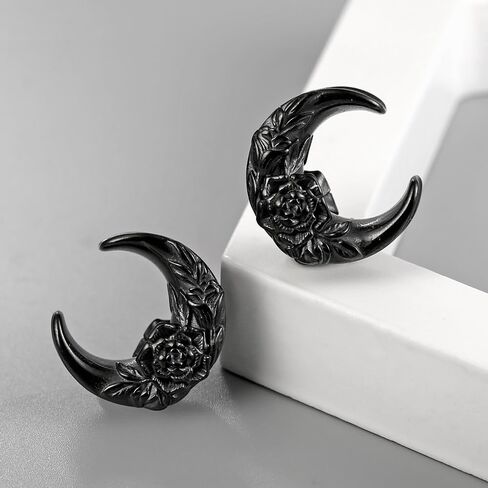 LADEMAYH 2Pcs Elegant Rose 0g Plugs Gauges for Women, Black Size 0 Gauge Plugs Gauges for Ears, 0 Gauge Earrings Surgical Steel 0g Ear Tunnels Saddle Gauges in Kuwait