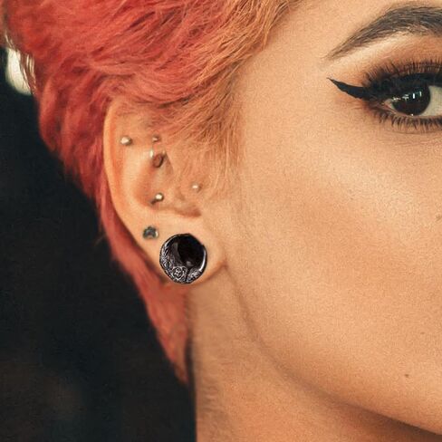 LADEMAYH 2Pcs Elegant Rose 0g Plugs Gauges for Women, Black Size 0 Gauge Plugs Gauges for Ears, 0 Gauge Earrings Surgical Steel 0g Ear Tunnels Saddle Gauges in Kuwait