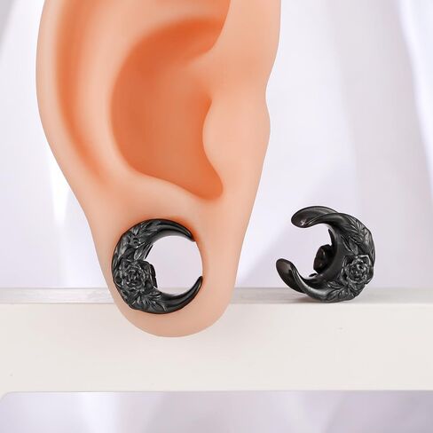 LADEMAYH 2Pcs Elegant Rose 0g Plugs Gauges for Women, Black Size 0 Gauge Plugs Gauges for Ears, 0 Gauge Earrings Surgical Steel 0g Ear Tunnels Saddle Gauges in Kuwait