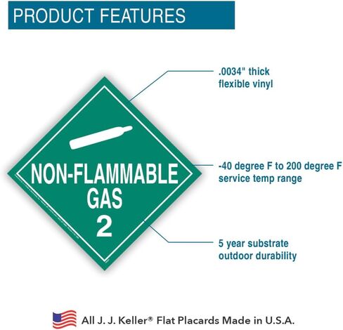 Division 2.2 Non-Flammable Gas Placard, Worded 25-pk. - 10.75" x 10.75" Removable Self Adhesive Economy Vinyl for Short-Term Applications - J. J. Keller - Complies with DOT Hazmat Placard Requirements in Saudi Arabia