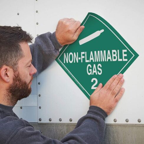 Division 2.2 Non-Flammable Gas Placard, Worded 25-pk. - 10.75" x 10.75" Removable Self Adhesive Economy Vinyl for Short-Term Applications - J. J. Keller - Complies with DOT Hazmat Placard Requirements in Saudi Arabia