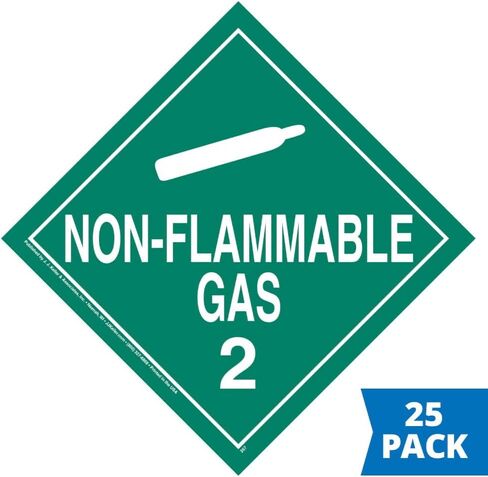 Division 2.2 Non-Flammable Gas Placard, Worded 25-pk. - 10.75" x 10.75" Removable Self Adhesive Economy Vinyl for Short-Term Applications - J. J. Keller - Complies with DOT Hazmat Placard Requirements in Saudi Arabia