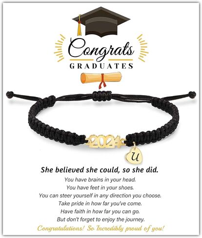 Graduation Gifts for Her 2024 Initial Bracelets for Women High School College Graduation Gifts for Teen Girls 5th 8th Grade Masters Degree Letter A-Z Bracelet Daughter Granddaughter Girlfriend Jewelry in Saudi Arabia