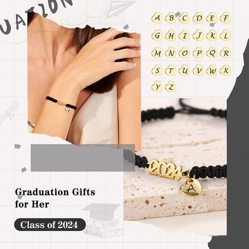 Graduation Gifts for Her 2024 Initial Bracelets for Women High School College Graduation Gifts for Teen Girls 5th 8th Grade Masters Degree Letter A-Z Bracelet Daughter Granddaughter Girlfriend Jewelry in Saudi Arabia