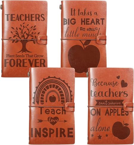 4 Pcs Teacher Leather Journal Retro Travel Journal Notebook It Takes a Big Heart to Shape Little Minds Teacher Appreciation Gifts Writing Notepad for Teacher's Day Birthday Graduation in Saudi Arabia