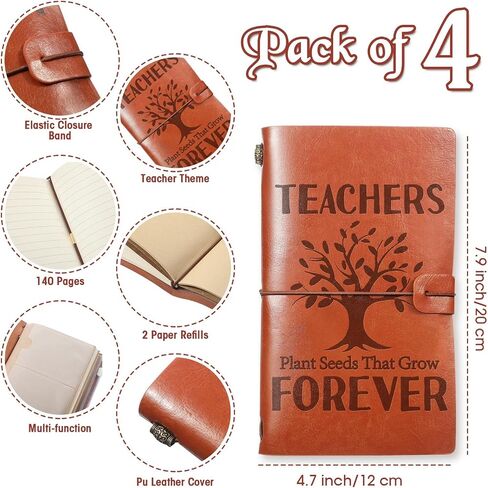 4 Pcs Teacher Leather Journal Retro Travel Journal Notebook It Takes a Big Heart to Shape Little Minds Teacher Appreciation Gifts Writing Notepad for Teacher's Day Birthday Graduation in Saudi Arabia