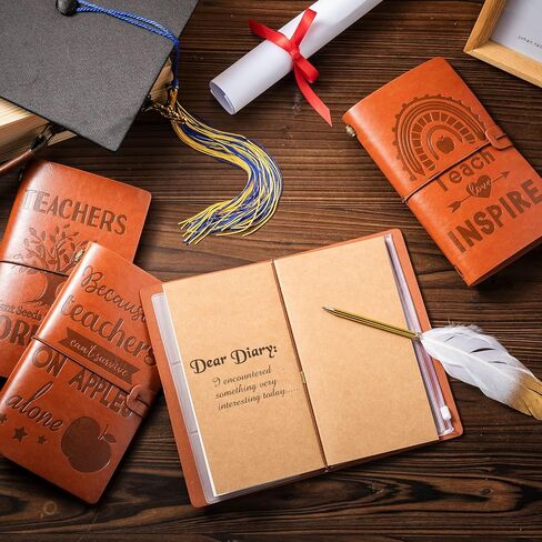 4 Pcs Teacher Leather Journal Retro Travel Journal Notebook It Takes a Big Heart to Shape Little Minds Teacher Appreciation Gifts Writing Notepad for Teacher's Day Birthday Graduation in Saudi Arabia
