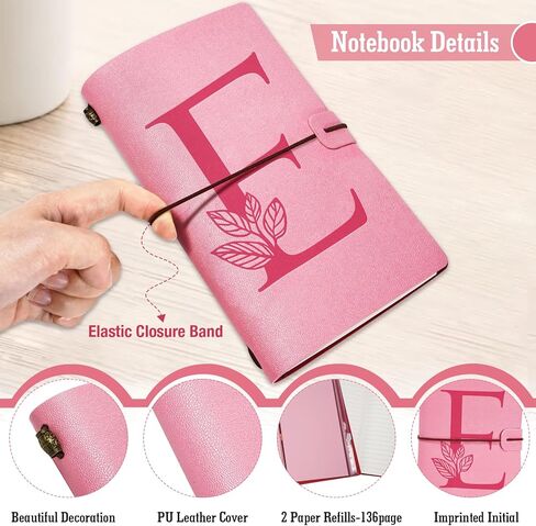 JEWPHX مجلة شخصية هدية - مجلة جلدية أولية باللون الوردي + مجموعة أقلام الماس على شكل قلب، هدايا مذكرات دفتر السفر، دفاتر ملاحظات قابلة لإعادة الملء، عيد الميلاد، هدايا عيد ميلاد للنساء الفتيات (7.9 بوصة × 4.7 بوصة) (أ) in Kuwait