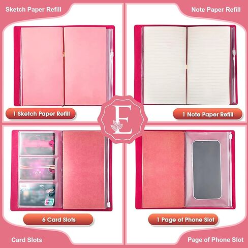 JEWPHX مجلة شخصية هدية - مجلة جلدية أولية باللون الوردي + مجموعة أقلام الماس على شكل قلب، هدايا مذكرات دفتر السفر، دفاتر ملاحظات قابلة لإعادة الملء، عيد الميلاد، هدايا عيد ميلاد للنساء الفتيات (7.9 بوصة × 4.7 بوصة) (أ) in Kuwait