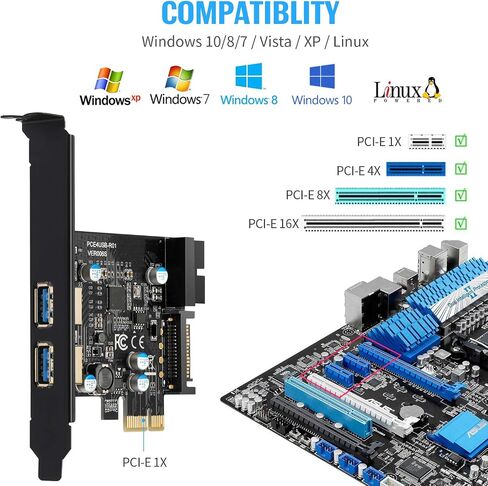 بطاقة YBBOTT PCIE USB 3.0، منافذ PCI Express 1X 2 مع موصل USB 3.0 داخلي 19 دبوس Superspeed 5 جيجابت في الثانية PCI-e USBIII محول وحدة تحكم بطاقة التوسعة يدعم Windows 10/8 / 7 / XP in Saudi Arabia