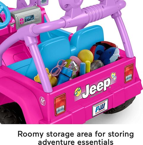 لعبة باربي جيب رانجلر للركوب مع موسيقى من باور ويلز، لعبة ما قبل المدرسة تعمل بالبطارية، جر متعدد التضاريس، مقعدان، للأعمار من 3 سنوات فما فوق in Kuwait