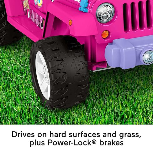 لعبة باربي جيب رانجلر للركوب مع موسيقى من باور ويلز، لعبة ما قبل المدرسة تعمل بالبطارية، جر متعدد التضاريس، مقعدان، للأعمار من 3 سنوات فما فوق in Kuwait