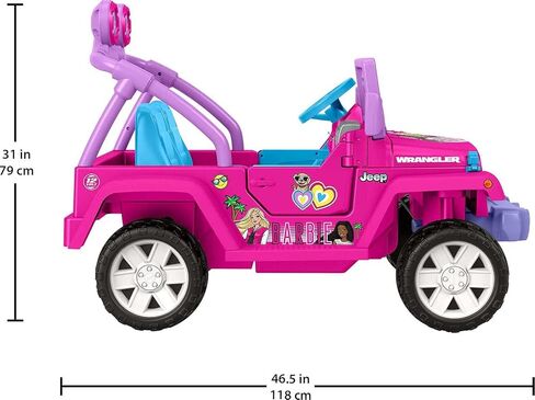 لعبة باربي جيب رانجلر للركوب مع موسيقى من باور ويلز، لعبة ما قبل المدرسة تعمل بالبطارية، جر متعدد التضاريس، مقعدان، للأعمار من 3 سنوات فما فوق in Kuwait