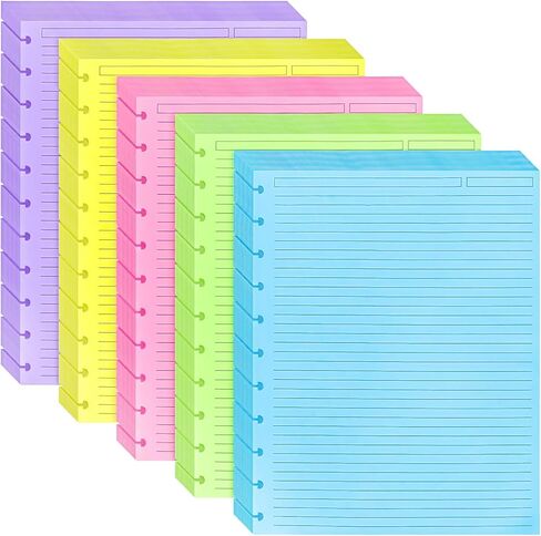 MotBach 60 Sheets Letter Size Discbound Lined Refill Paper, A4 Loose Leaf Paper 5 Colors 11-Disc Refillable Pre-punched College Ruled Notebooks Planner Inserts, 120gsm Thicken Paper, 8.5'' x 11'' in Saudi Arabia