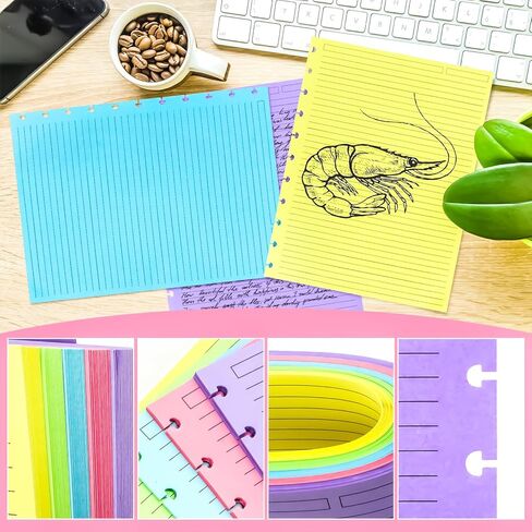 MotBach 60 Sheets Letter Size Discbound Lined Refill Paper, A4 Loose Leaf Paper 5 Colors 11-Disc Refillable Pre-punched College Ruled Notebooks Planner Inserts, 120gsm Thicken Paper, 8.5'' x 11'' in Saudi Arabia