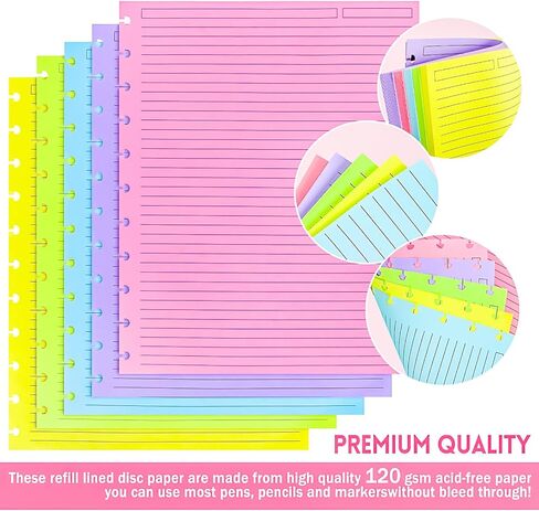 MotBach 60 Sheets Letter Size Discbound Lined Refill Paper, A4 Loose Leaf Paper 5 Colors 11-Disc Refillable Pre-punched College Ruled Notebooks Planner Inserts, 120gsm Thicken Paper, 8.5'' x 11'' in Saudi Arabia