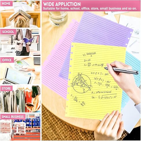 MotBach 60 Sheets Letter Size Discbound Lined Refill Paper, A4 Loose Leaf Paper 5 Colors 11-Disc Refillable Pre-punched College Ruled Notebooks Planner Inserts, 120gsm Thicken Paper, 8.5'' x 11'' in Saudi Arabia