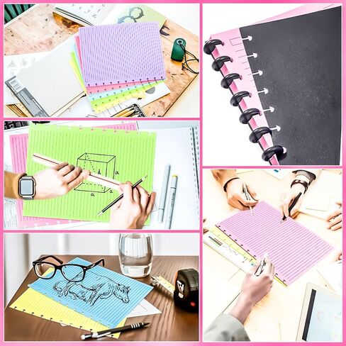 MotBach 60 Sheets Letter Size Discbound Lined Refill Paper, A4 Loose Leaf Paper 5 Colors 11-Disc Refillable Pre-punched College Ruled Notebooks Planner Inserts, 120gsm Thicken Paper, 8.5'' x 11'' in Saudi Arabia