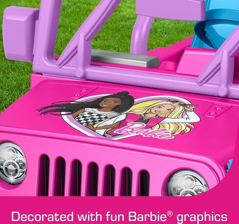 Power Wheels Barbie Jeep Wrangler Ride-On Toy with Music, Battery-Powered Preschool Toy, Multi-Terrain Traction, Seats 2, Ages 3+ Years in Saudi Arabia