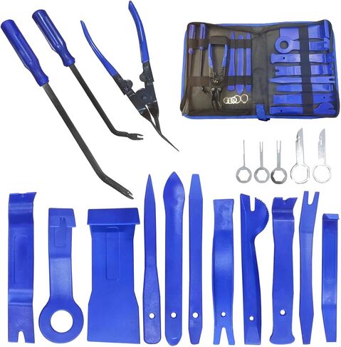 AUCELI 19PCS Trim Removal Tool Kit, Professional Vehicle Upholstery Remover Tool Set and Clip Plier, Automotive Interior Door Radio Panel Dashboard Disassembly with Portable Storage Bag (Blue) in Saudi Arabia