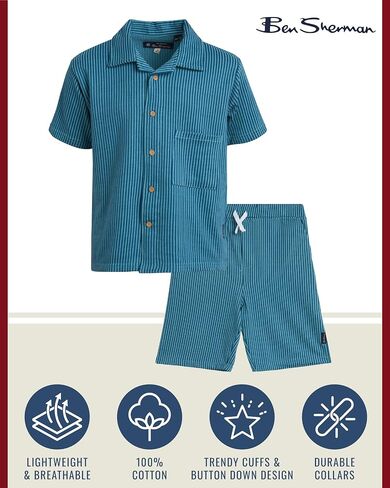 Ben Sherman Boys' Shorts Set - 2 Piece Seersucker Button Down T-Shirt and Shorts - Summer Cabana Set for Boys (8-14) in Saudi Arabia