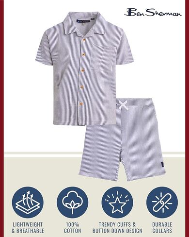Ben Sherman Boys' Shorts Set - 2 Piece Seersucker Button Down T-Shirt and Shorts - Summer Cabana Set for Boys (8-14) in Saudi Arabia