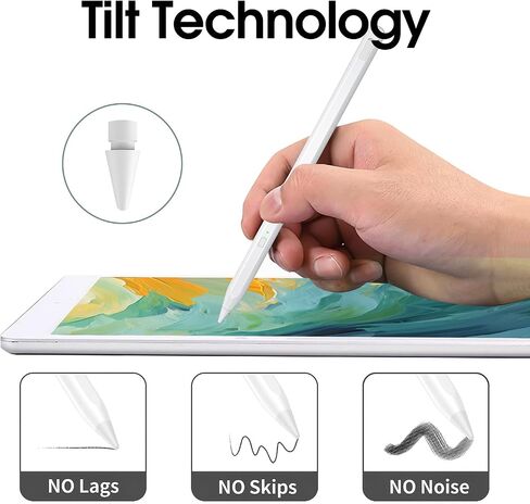 قلم NuoirJG لجهاز iPad 9th&10، مغناطيسي، مقاوم لراحة اليد، متوافق مع 2018-2024 Apple iPad Pro11&12.9 بوصة، Air 3/4/5، Mini 5/6 in Saudi Arabia